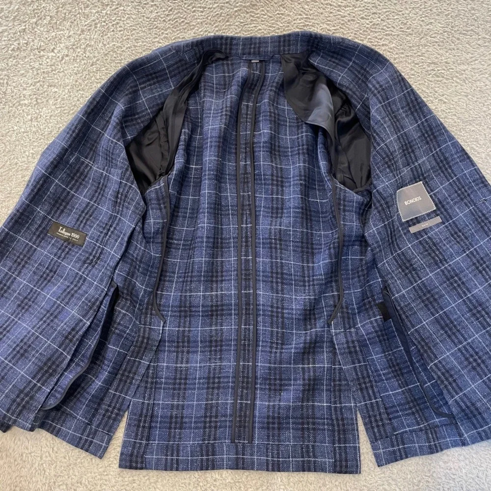 Bonobos Jetsetter Wool Linen Blazer Mens‎ 38S Glen Plaid Slim Fit Unconstructed